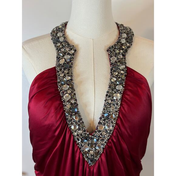 Vintage Y2K Marc Bouwer 100% Silk Maxi Dress Beaded V-Neck Red Cocktail Party 10 - Picture 4 of 14